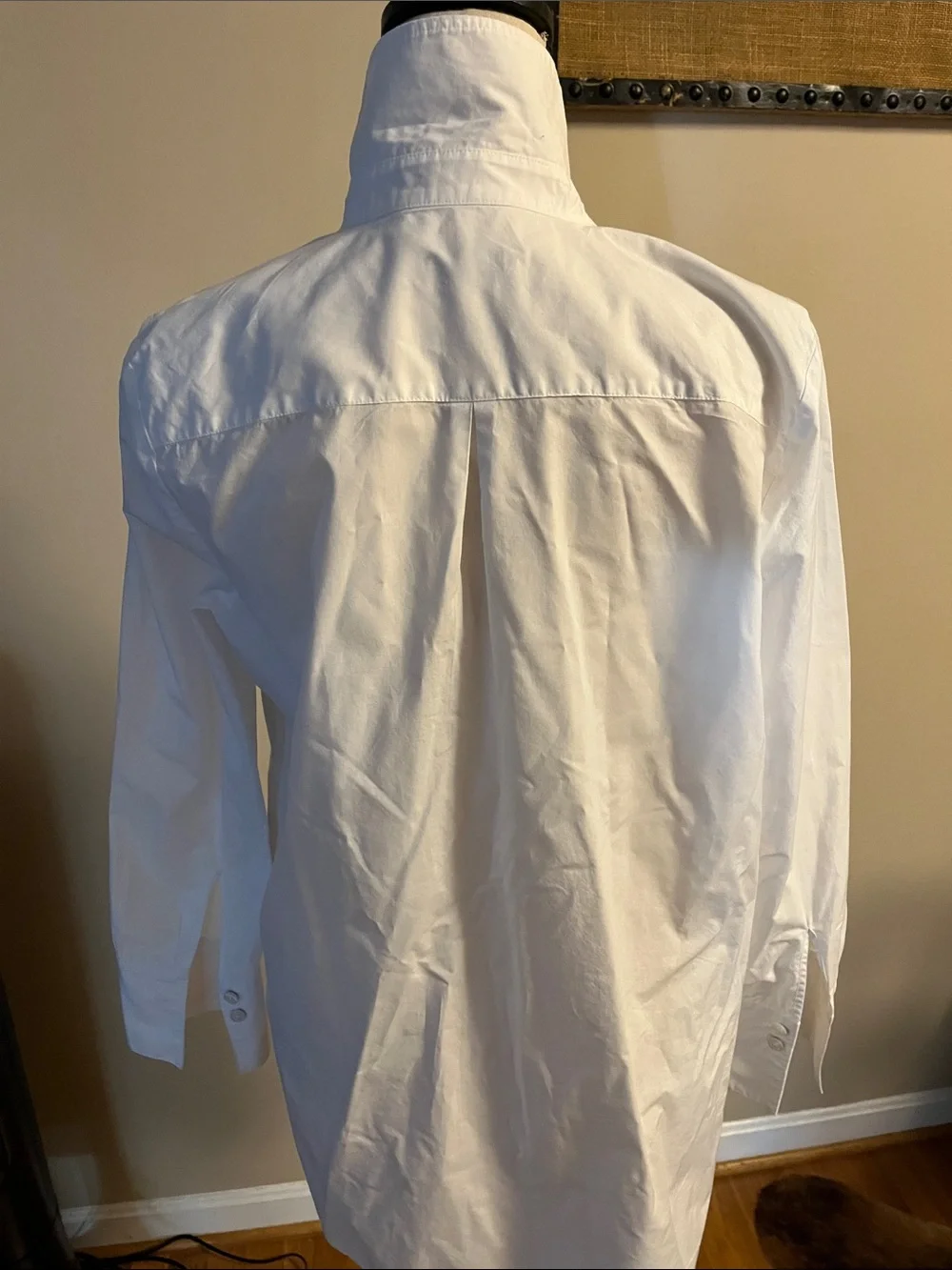 Talbots White Button-Down Shirt with Black Floral Print, medium, cotton - Picture 4 of 11